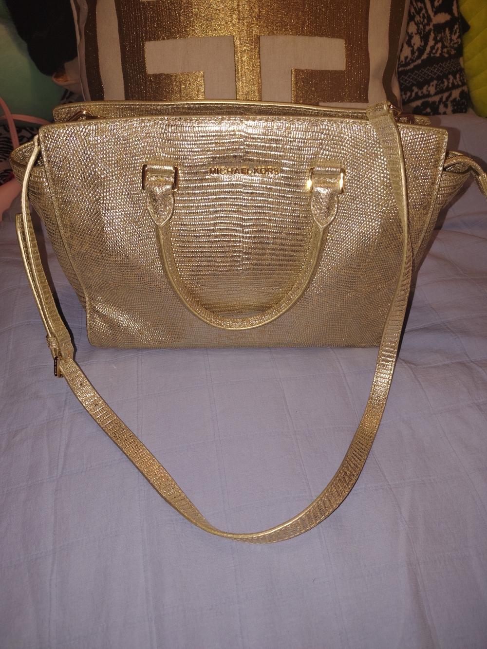 Michael Kors Gold Lizard-Embossed Satchel